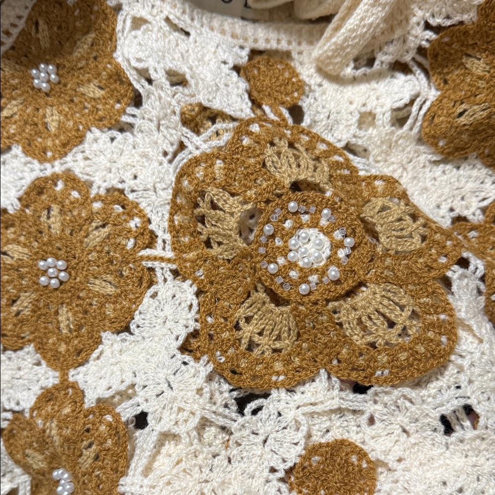 POL NWOT Cami Crochet Fringe Tie Strap Boho Crop Top - Picture 4 of 4